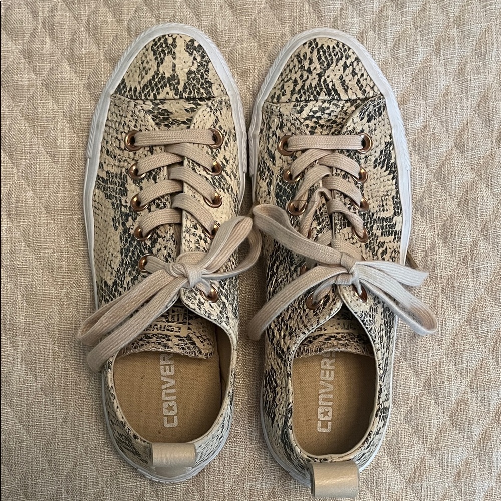 Converse Beige and Black Snakeskin Sneakers
